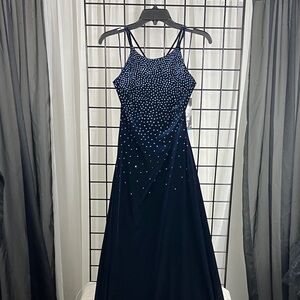 Jump Navy Blue Prom Dress with Rhinestones